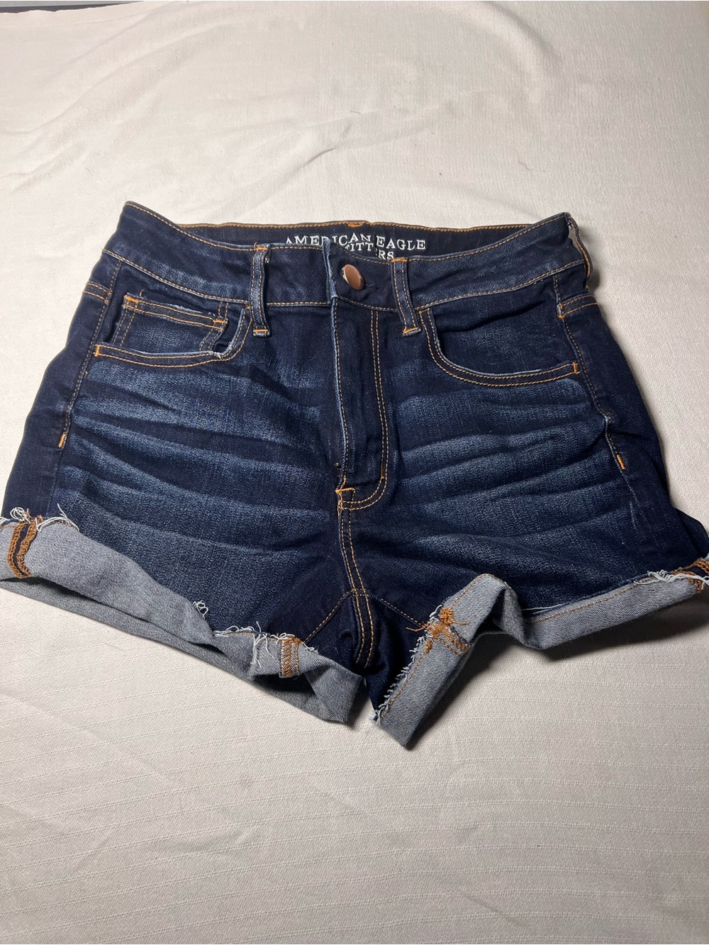 American Eagle Outfitters Dark Indigo Rolled Hem Jean Shorts